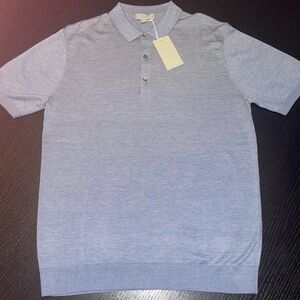 COS NWT/Unworn Men's S/S Fine Knit Blue Polo Shirt Size Med. - Cotton & Silk